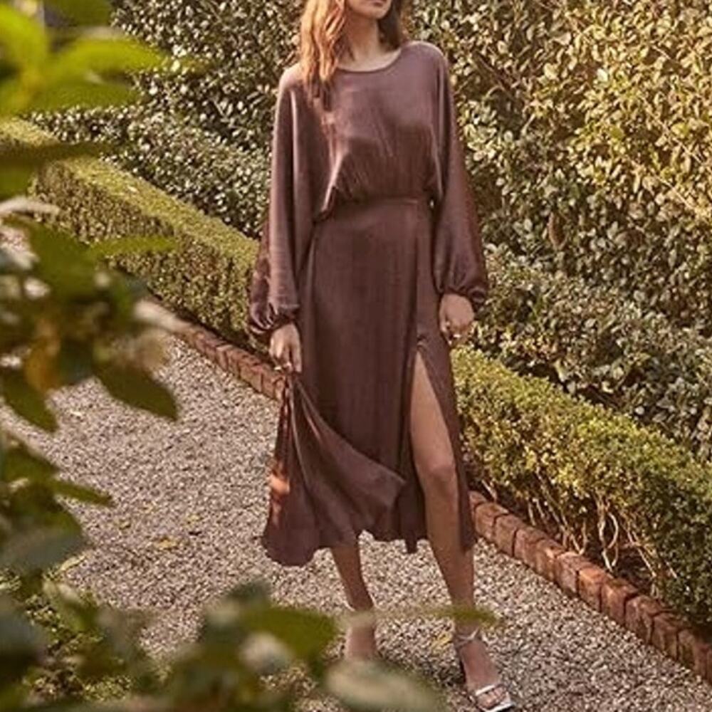 Astr Mauve Brown Midi Dress with Side Slit